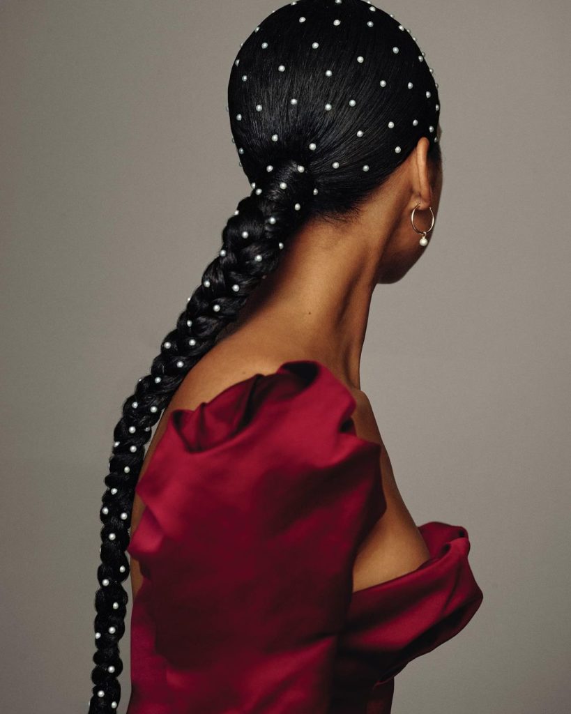 Alicia Keys Braided Ponytail With Pearls 1