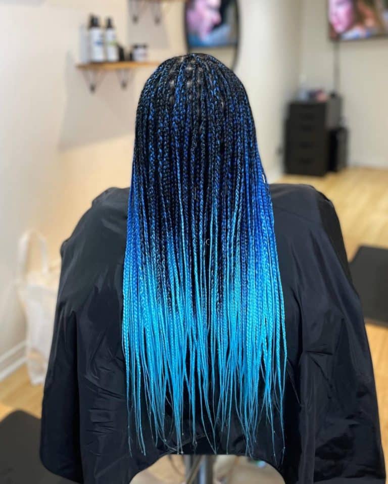 19 BLUE BRAIDS HAIRSTYLES Braid Hairstyles Blue Ombre Knotless Braids 768x958