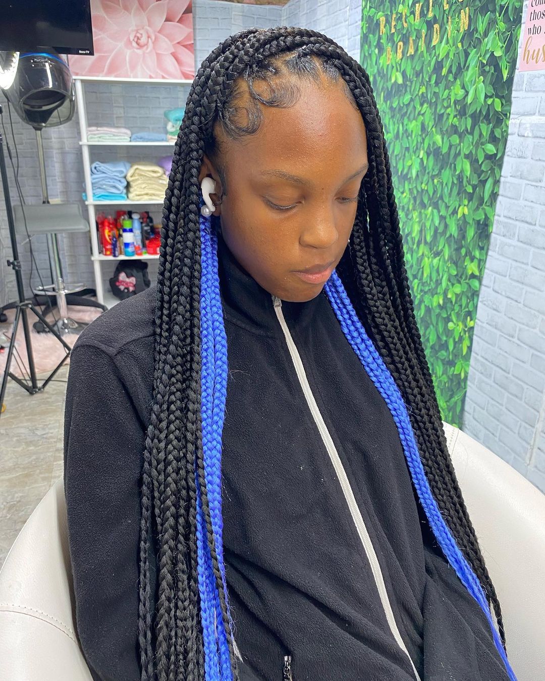 Blue and Black Knotless Braids