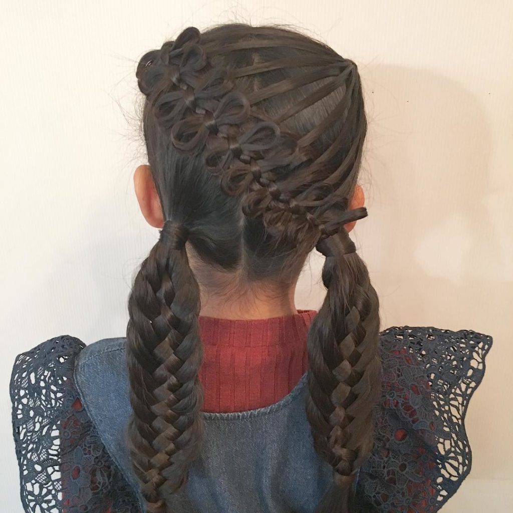 Bow Braids Into 2 Ponytails