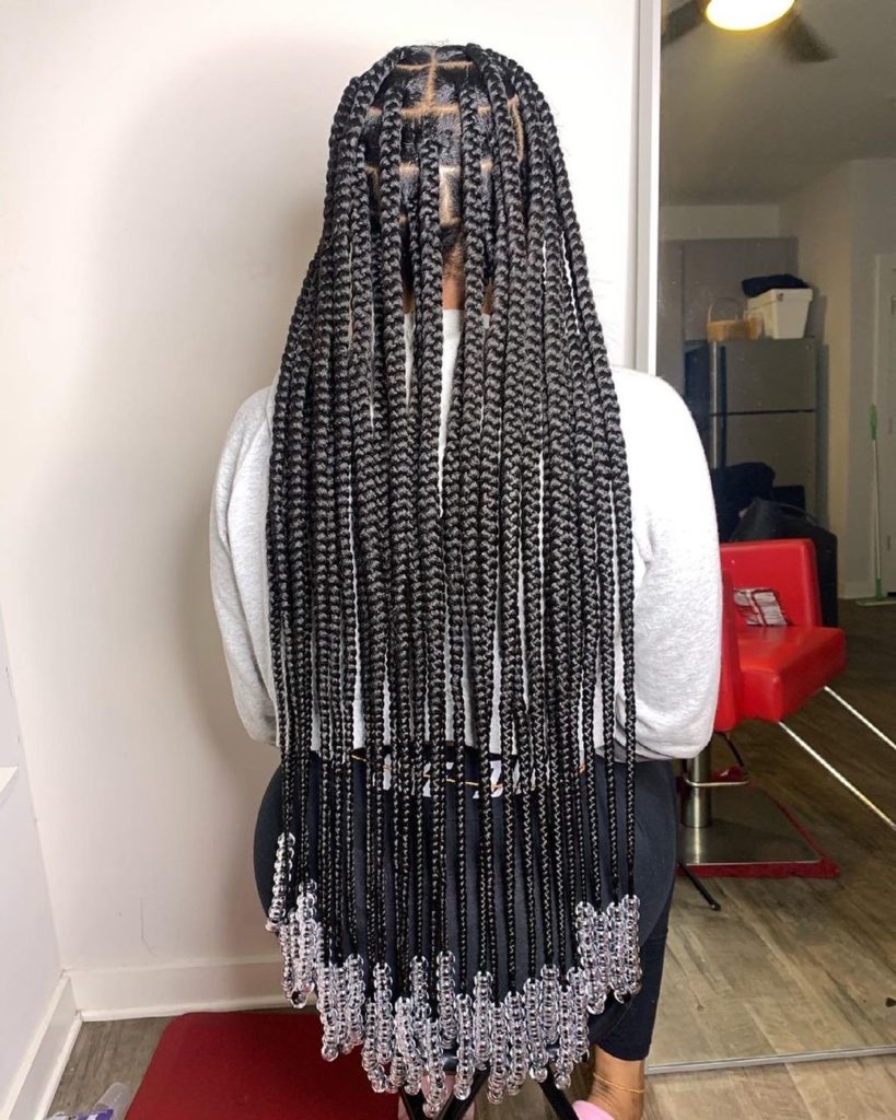 Long Knotless Braids With Beads