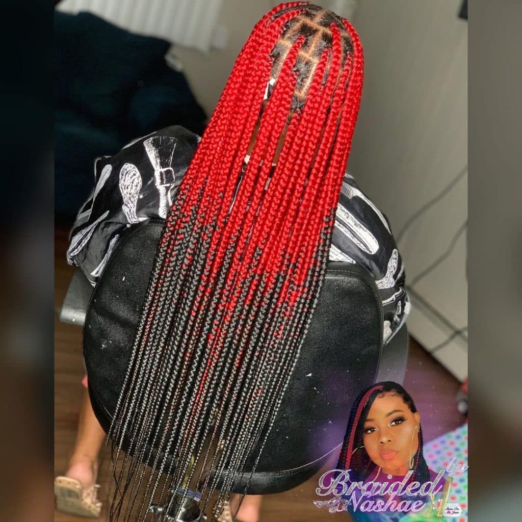 Red And Black Knotless Braids