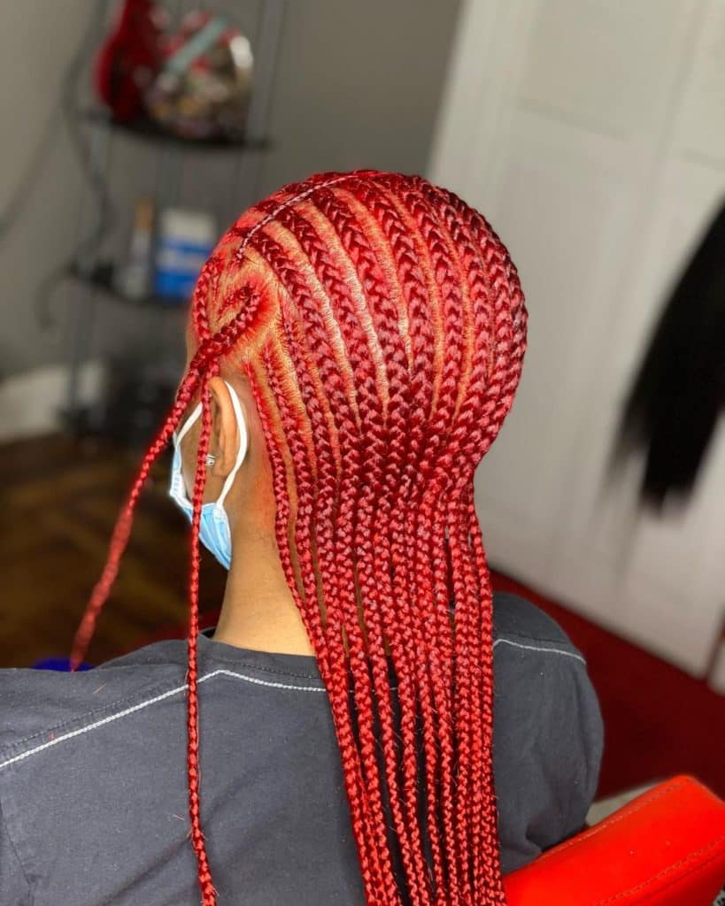 Red Feed In Braids