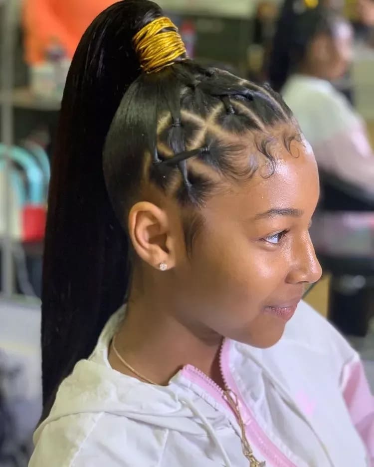 Rubber Band Design With Ponytail Weave