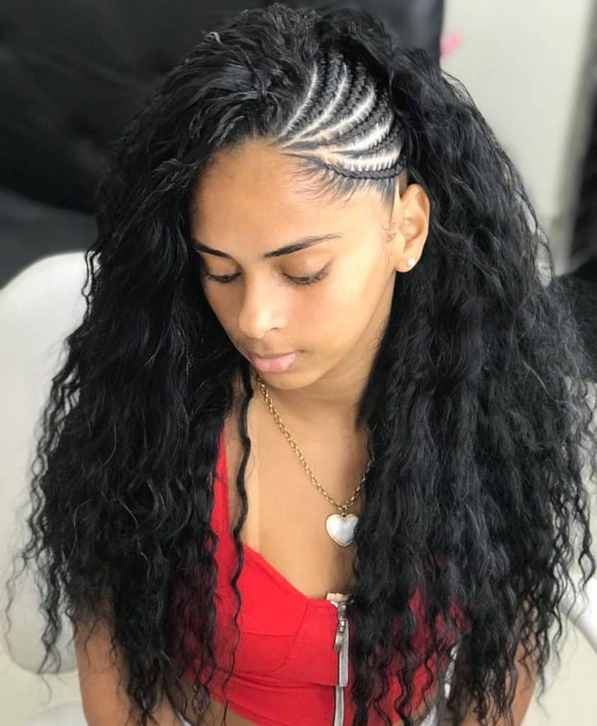 Scalp Braids to the Side With Weave