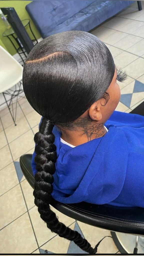 Slick Back Braided Ponytail with Swoop