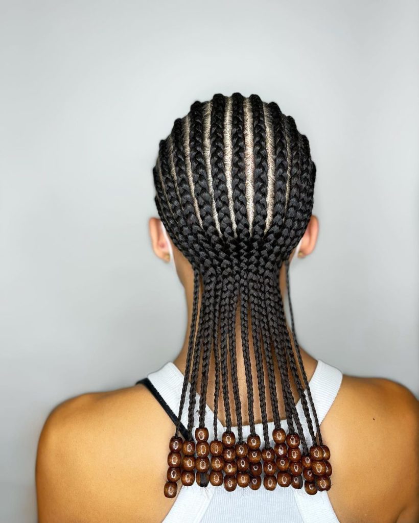 Straight Back Braids With Beads