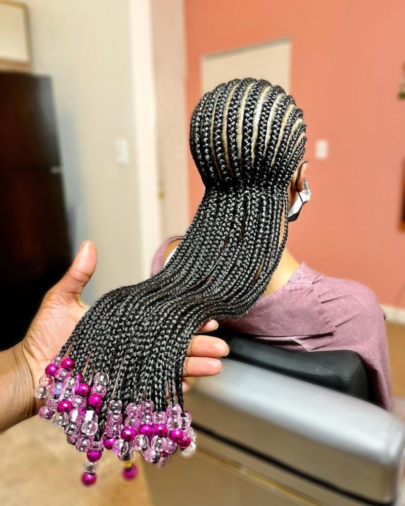 Straight Back Braids with Beads 1