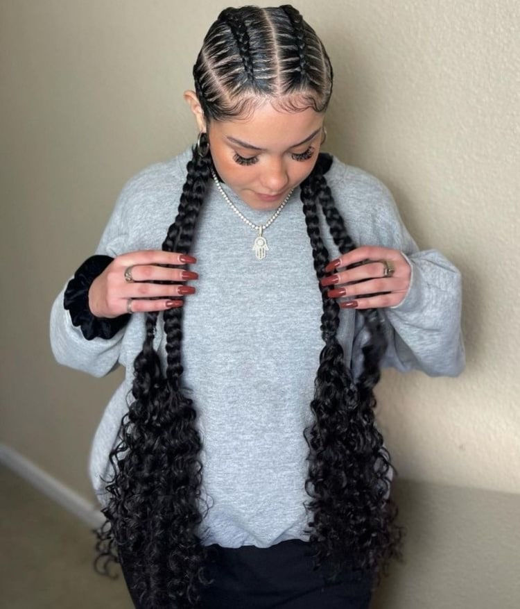 Straight Back Braids with Curly Ends
