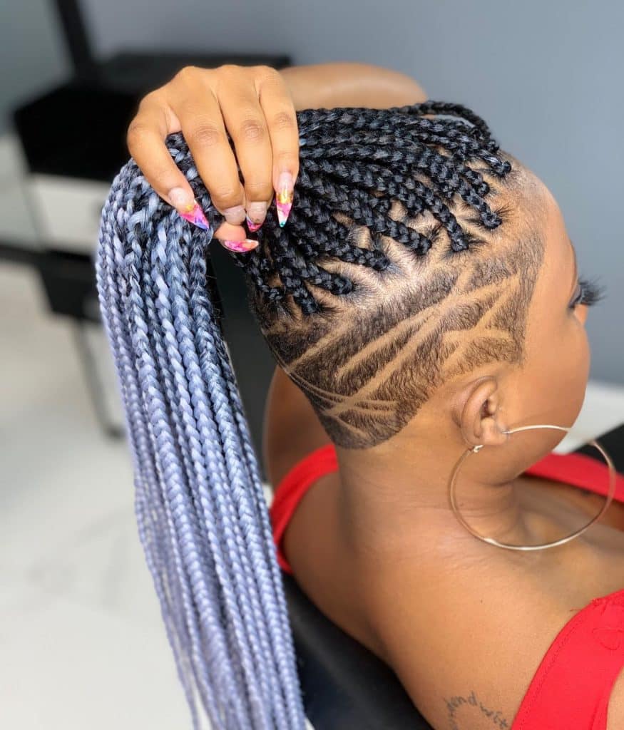 Box Braids With Shaved Sides and Back
