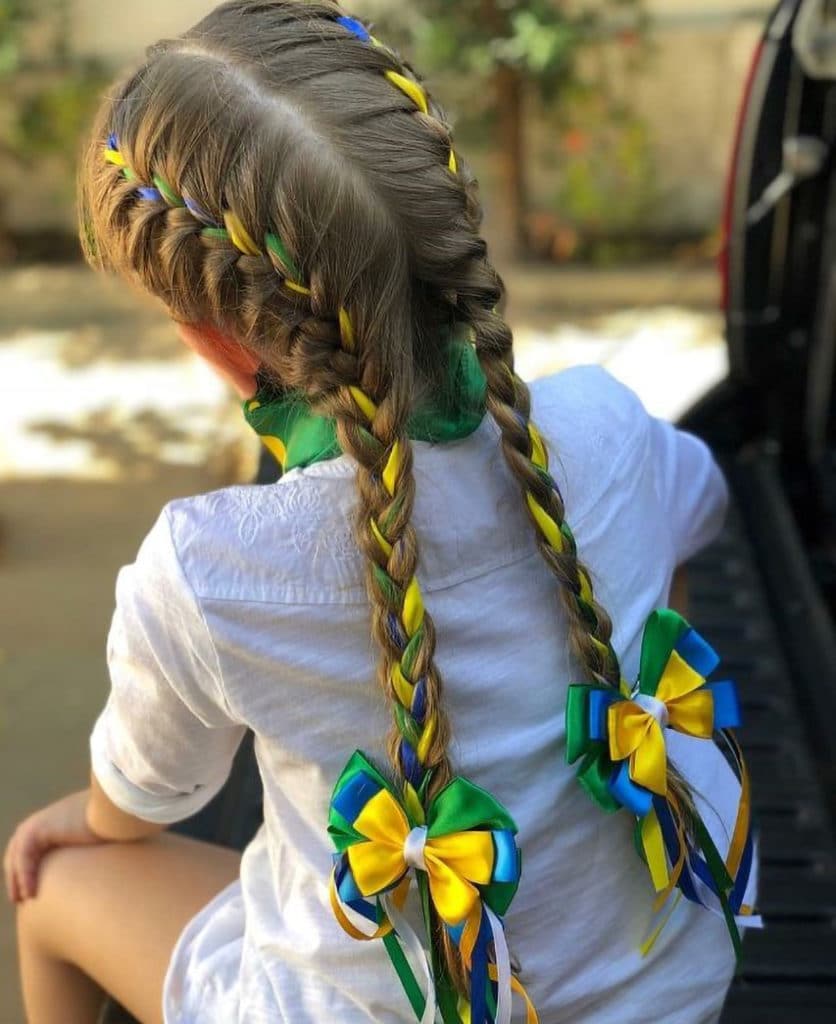 Two French Braids With Ribbon