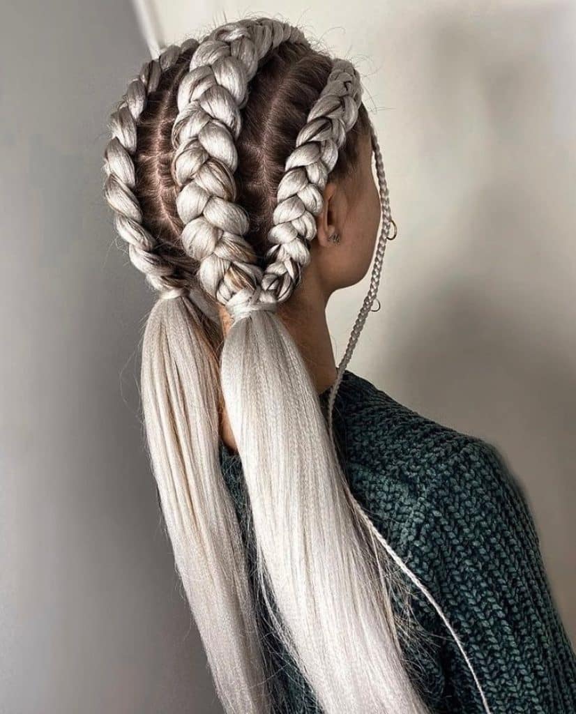 Gray Low Braided Pigtails