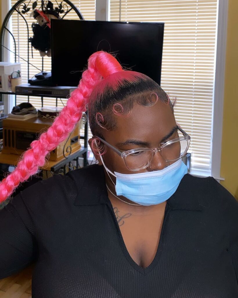 Image of Pink Braided Ponytail in a style with Pink Braids