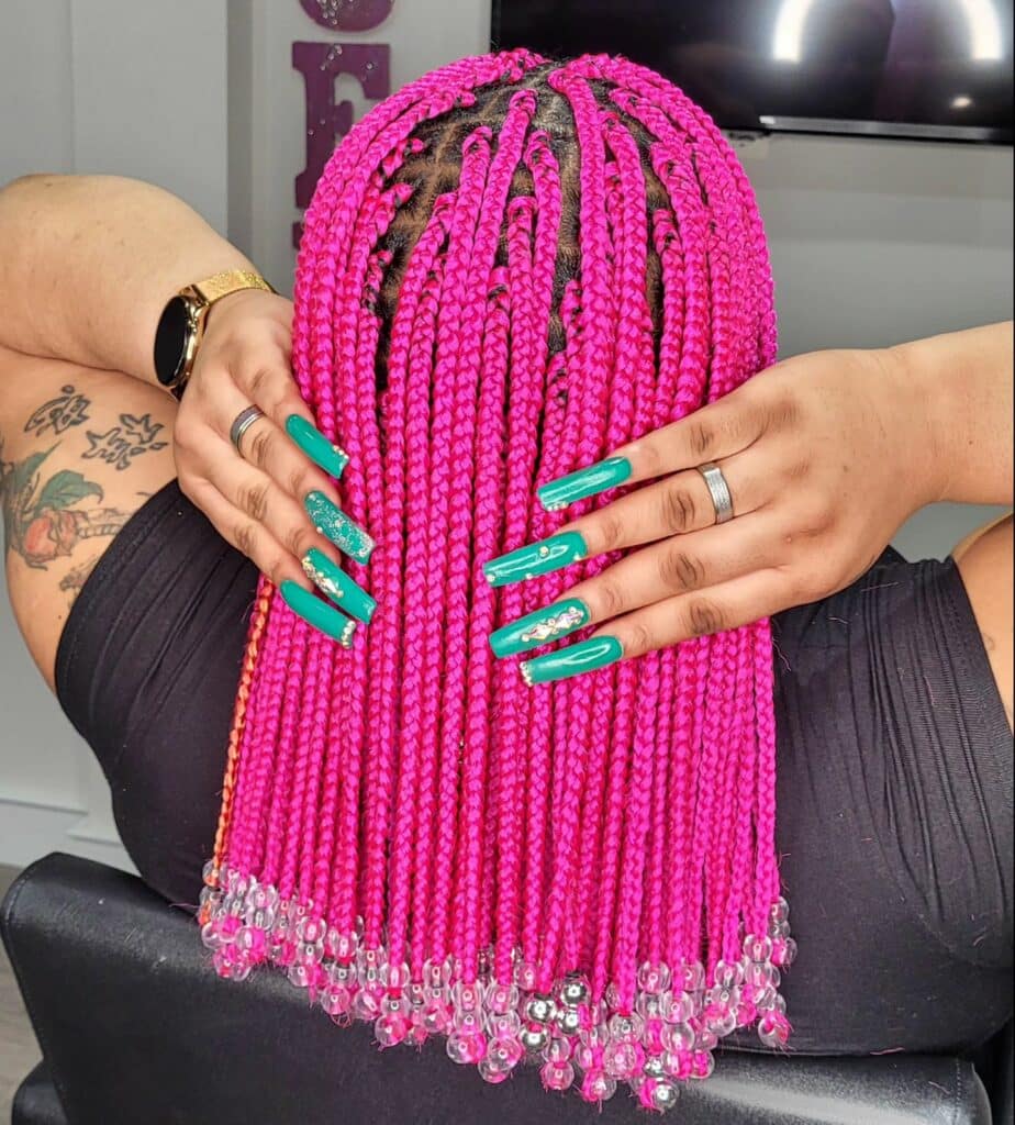 Image of Pink Braids with Beads in a style with Pink Braids