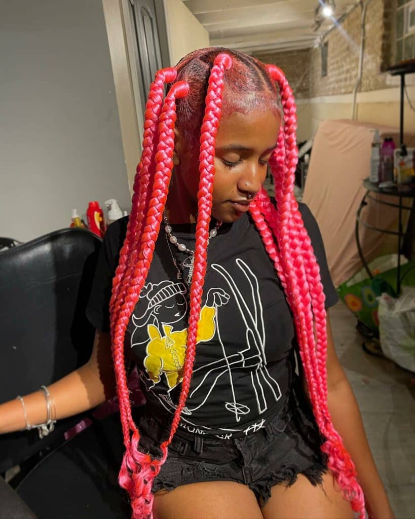Image of Pink Jumbo Braids in a style with Pink Braids