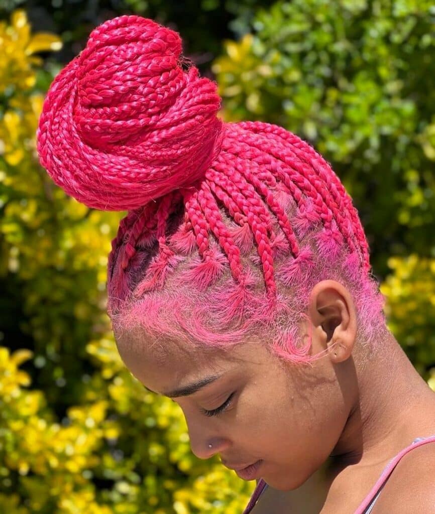 Image of Pink Knotless Braids in a style with Pink Braids