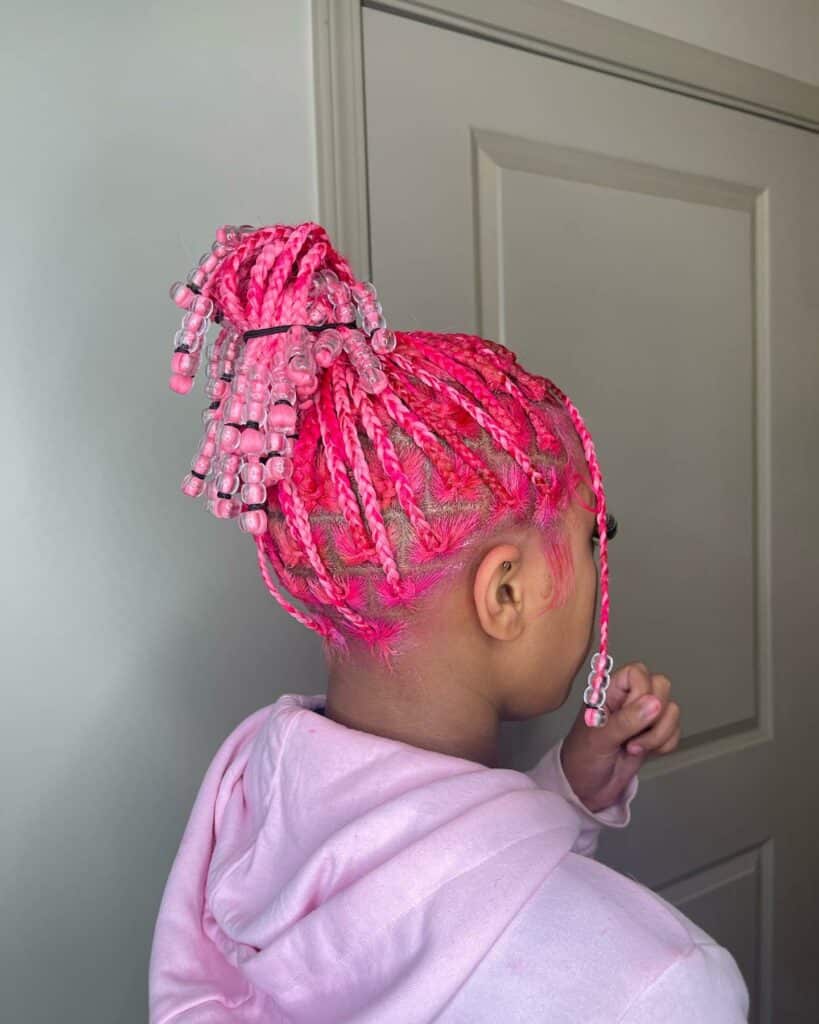 Image of Pink Knotless Braids with Beads in a style with Pink Braids
