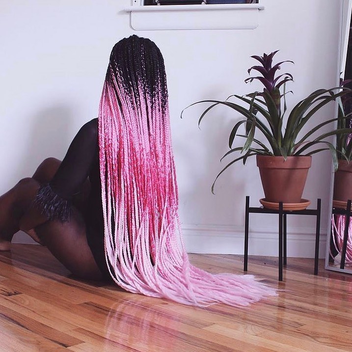 Image of Pink Ombre Braids in a style with Pink Braids