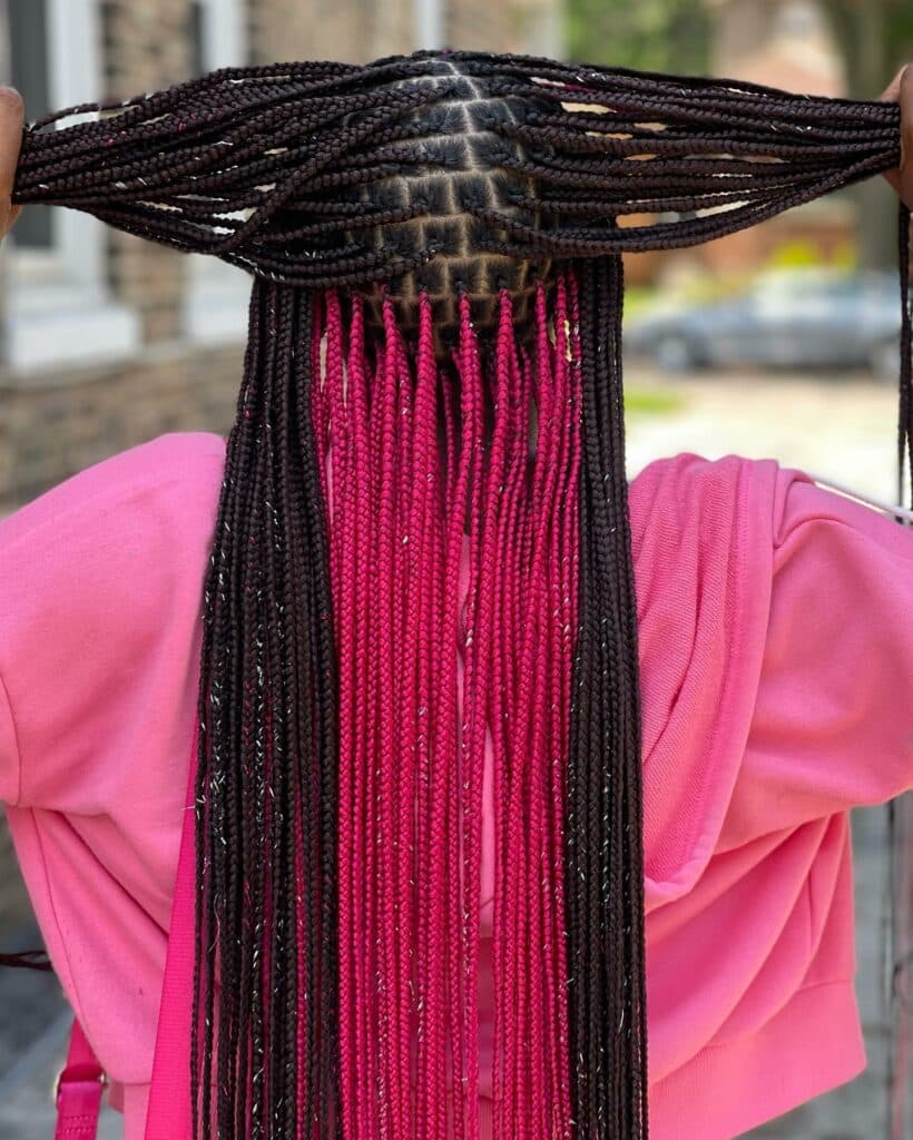 Image of Pink Peekaboo Braids with Glitter in a style with Pink Braids