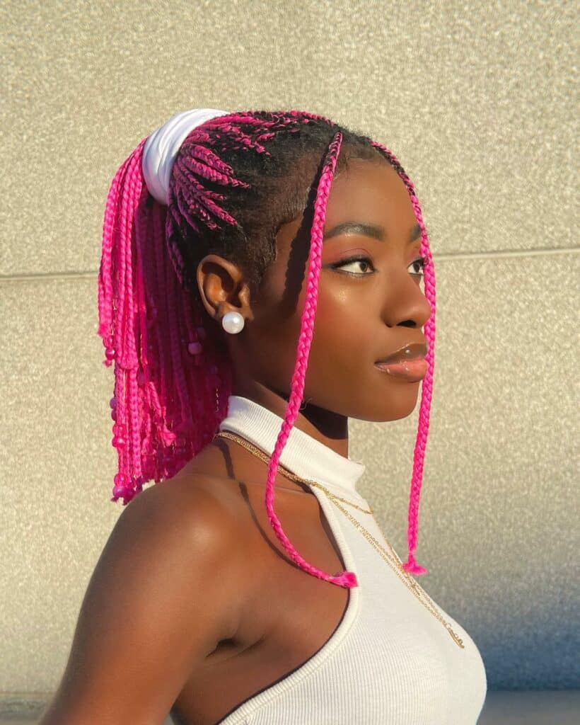Image of Short Pink Braids in a style with Pink Braids