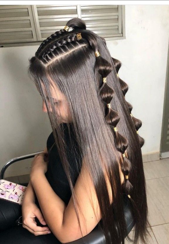 Black Straight Long Hair Hairstyle with Braids