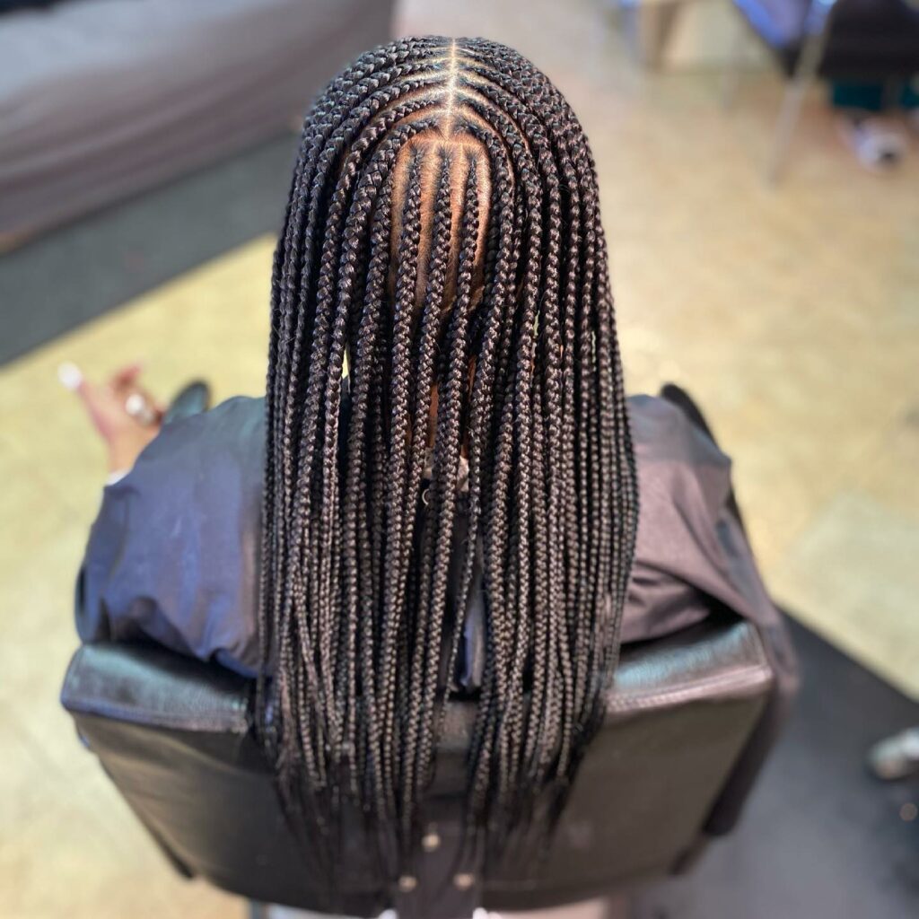 Image of 3 Layer Feed In Braids With Middle Part inspired by Middle Part Braided Hairstyles