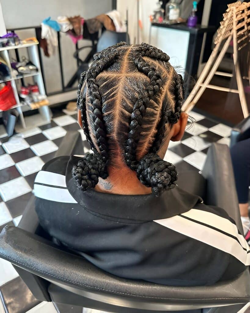 Image of 4 Braids Into Two Buns inspired by 4 Braid Hairstyles