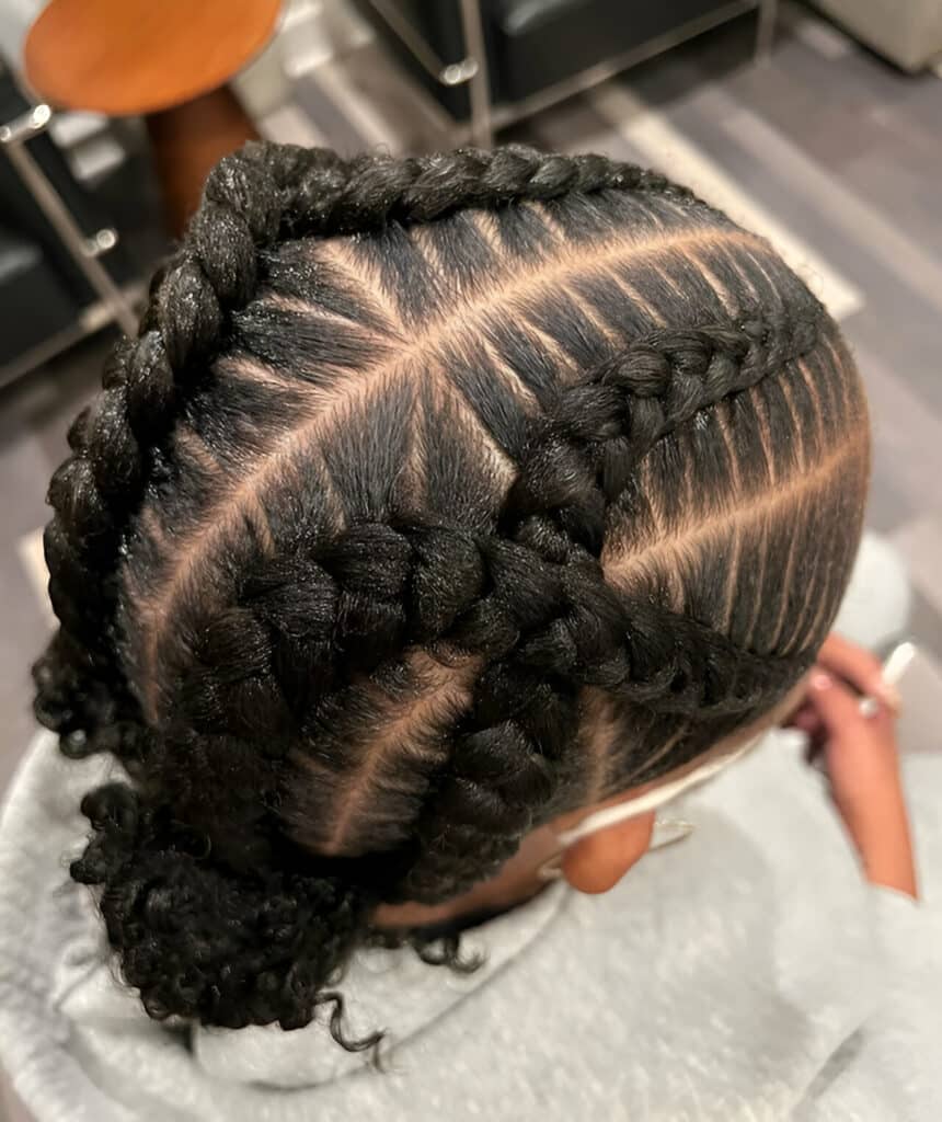 Image of 4 Criss Cross Braids Into A Bun inspired by 4 Braid Hairstyles