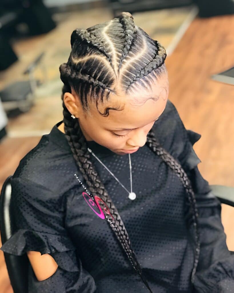 Image of 4 Feed In Braids To The Side inspired by 4 Braid Hairstyles