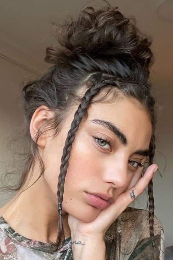 Image of Baby Braids With Messy Bun in the style of baby braids