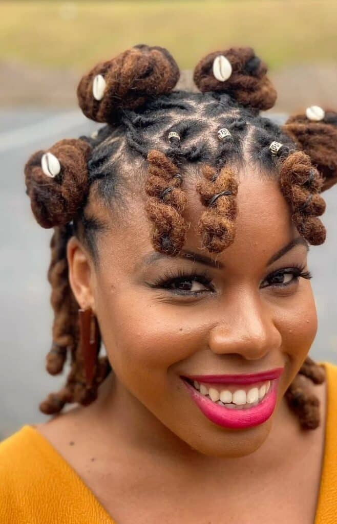 Image of Bantu Knots on Locs in the style of Bantu Knots with Braids