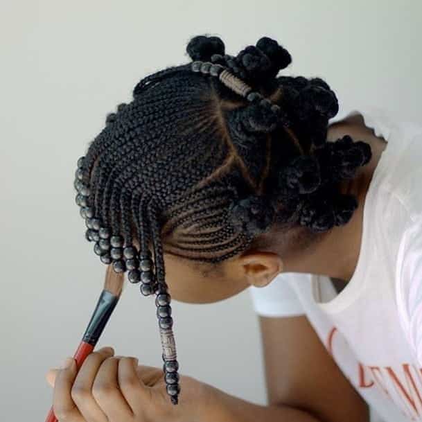 Image of Bantu Knots with Bangs in the style of Bantu Knots