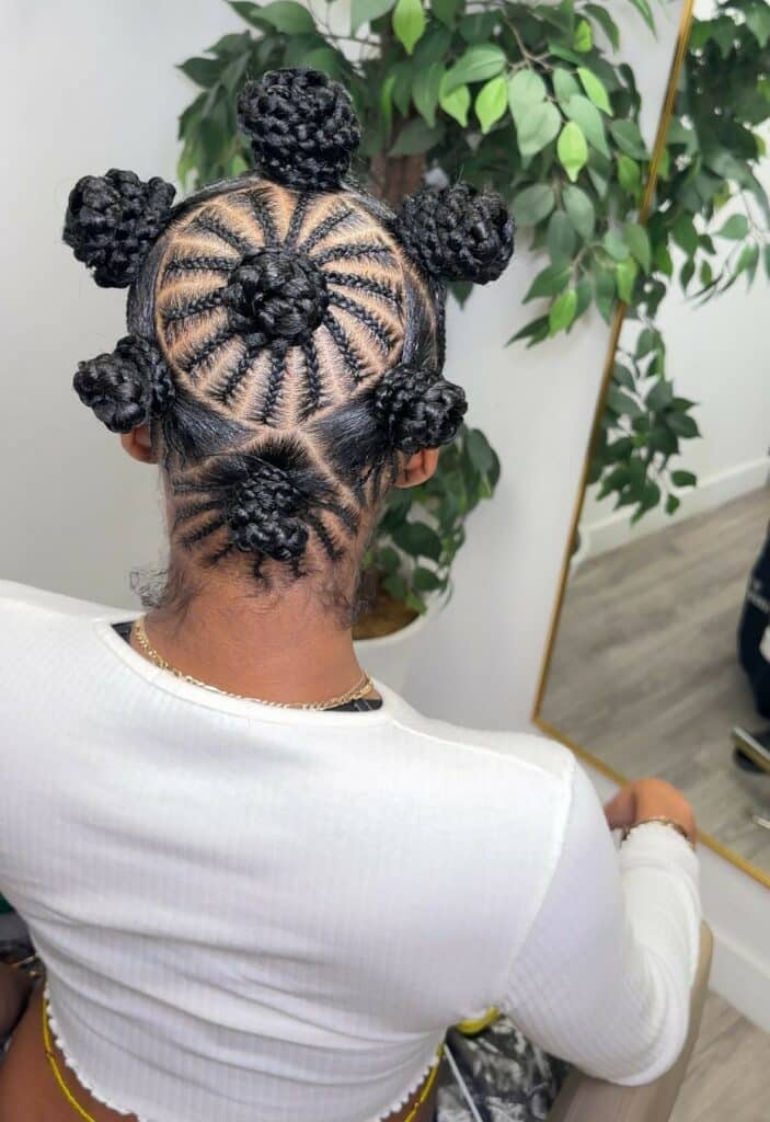 Image of Bantu Knots with Cornrowed Sections in the style of Bantu Knots
