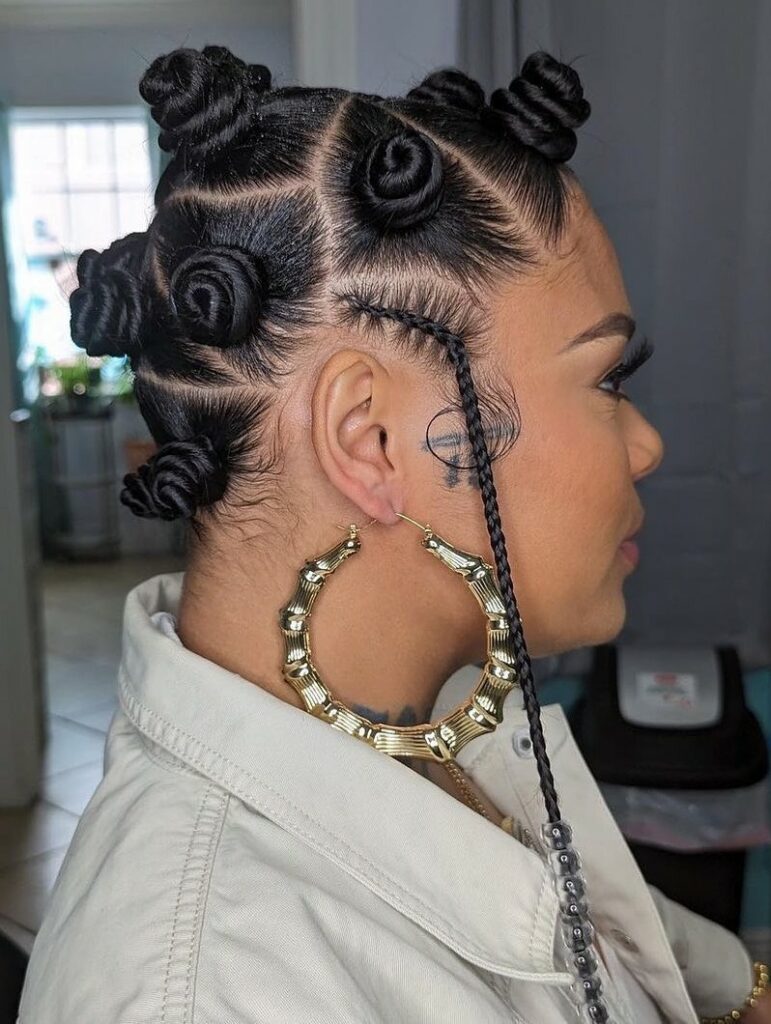 Image of Bantu Knots with Side Braids in the style of Bantu Knots