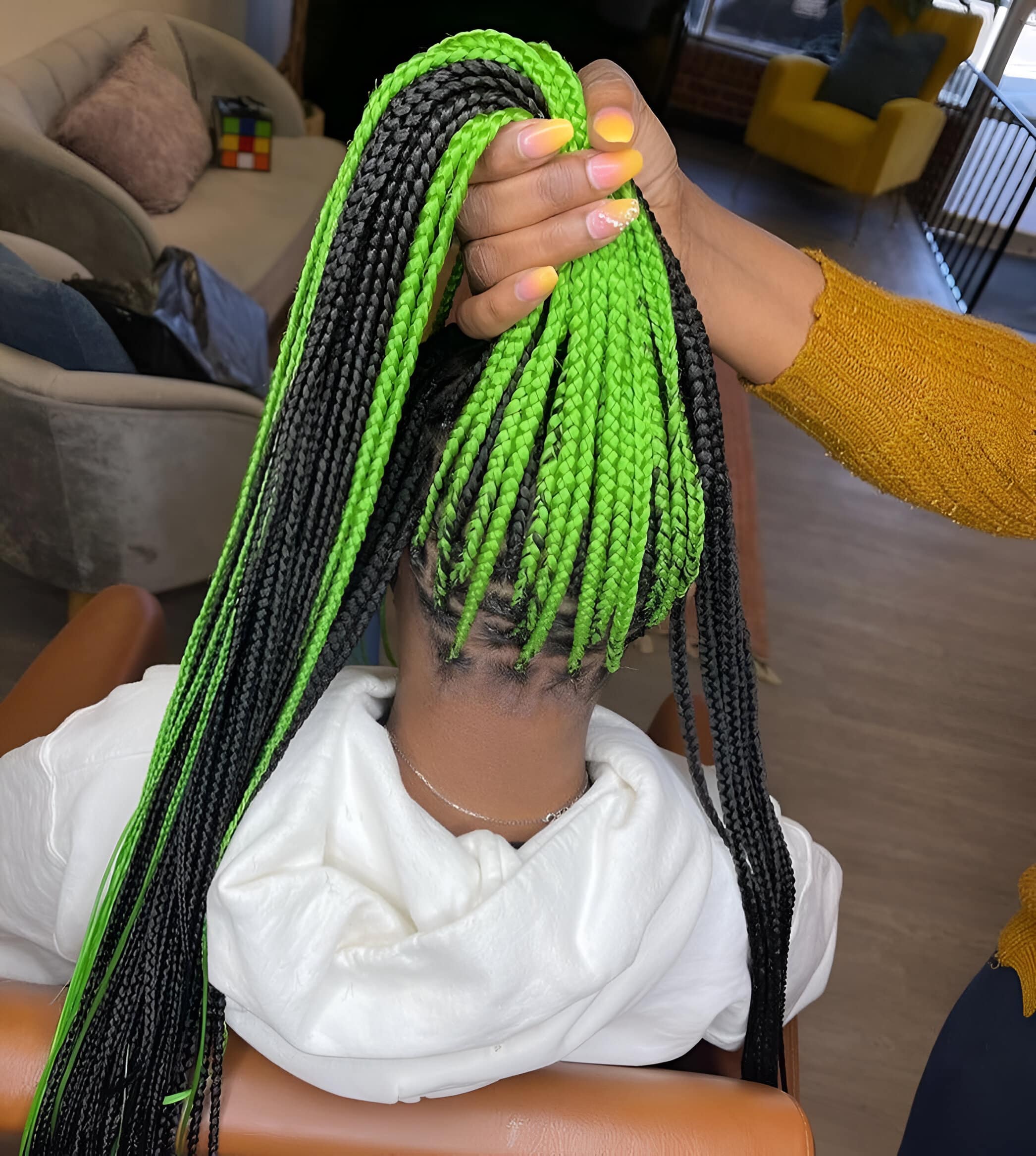 Image of Black And Green Peekaboo Braids inspired by Peekaboo Braids Hairstyles