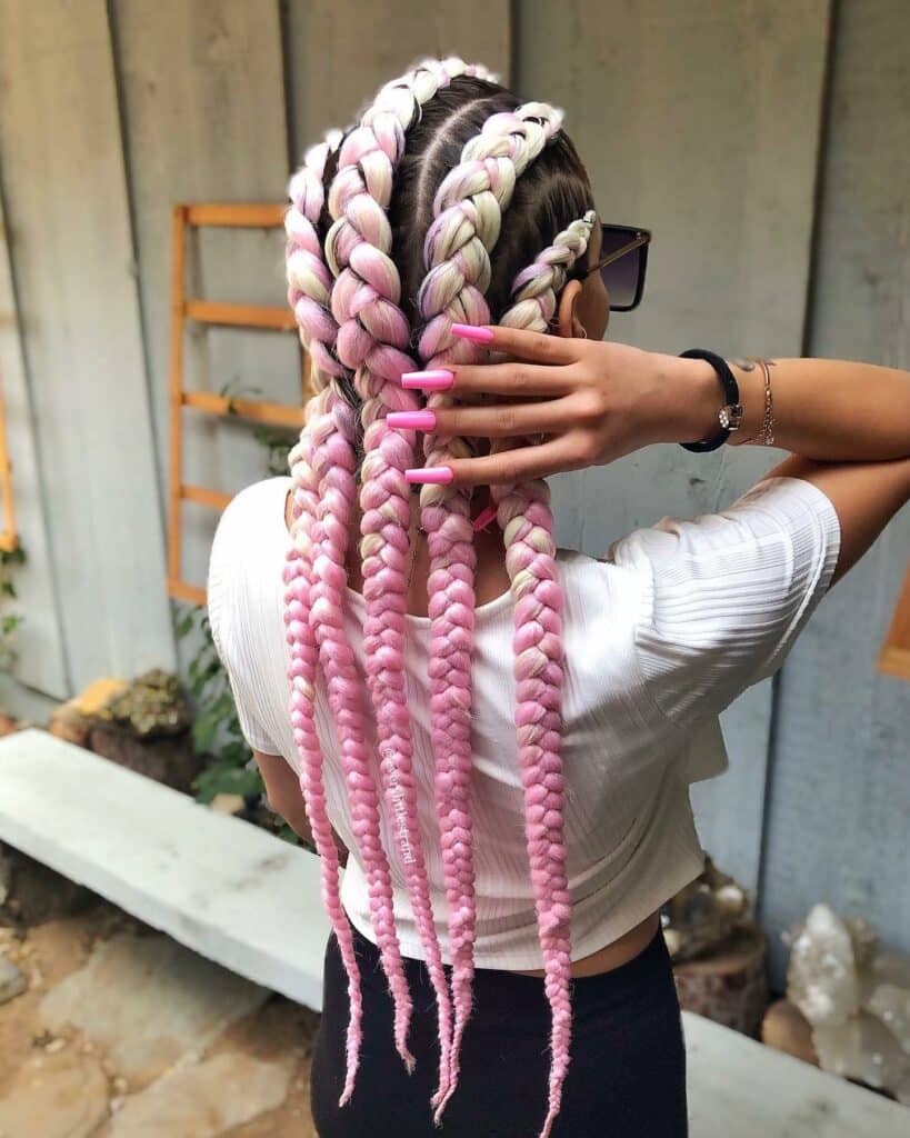 Image of Blonde to Pink Braids With Extensions in the style of Braid Extensions