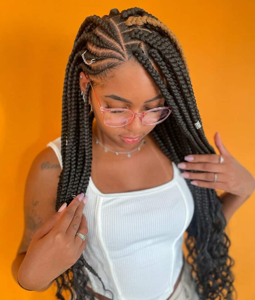Image of Box Braids With Cornrows on the Side in the style of box braids
