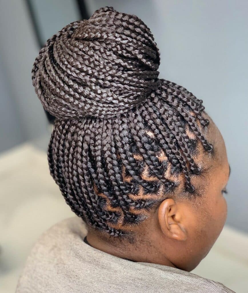Image of Box Braids in a Bun in the style of box braids