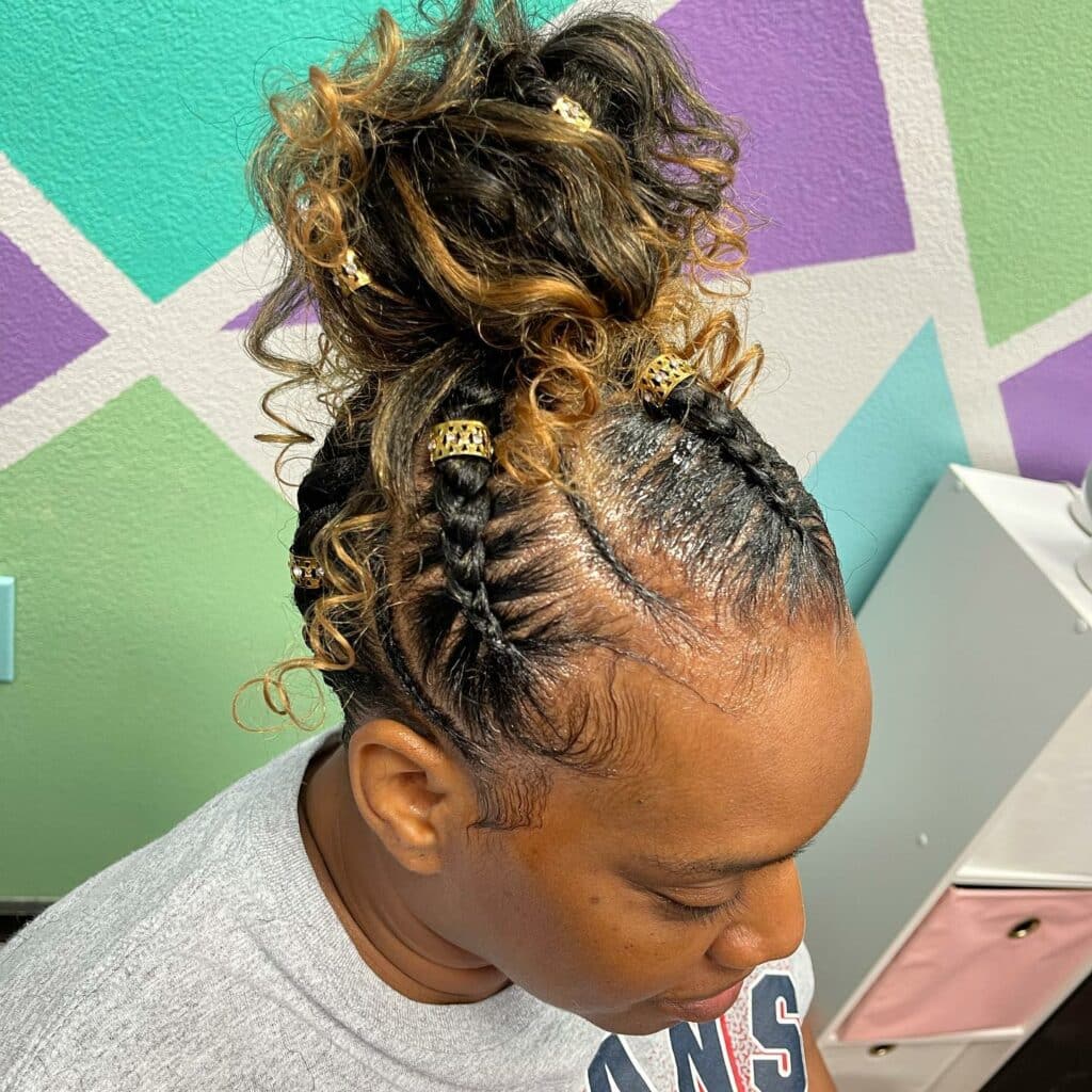 Image of Braids With Messy Bun in the style of Messy Braids Hairstyles