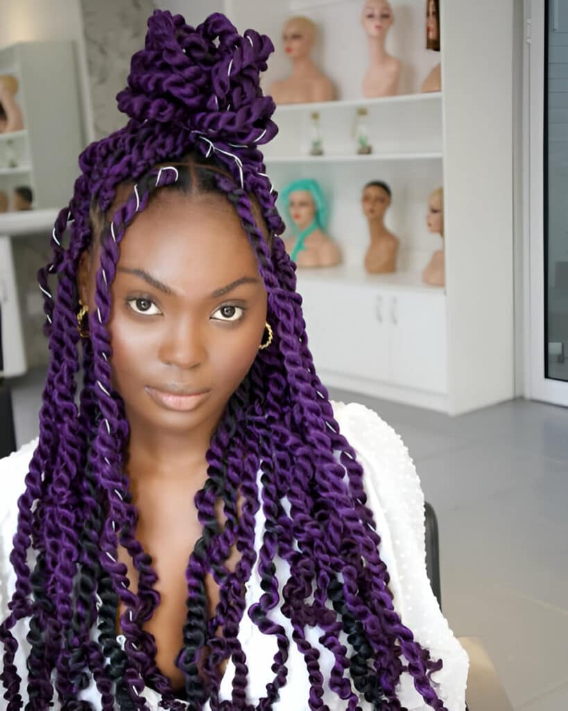 Image of Braids With Purple Extensions in the style of Braid Extensions