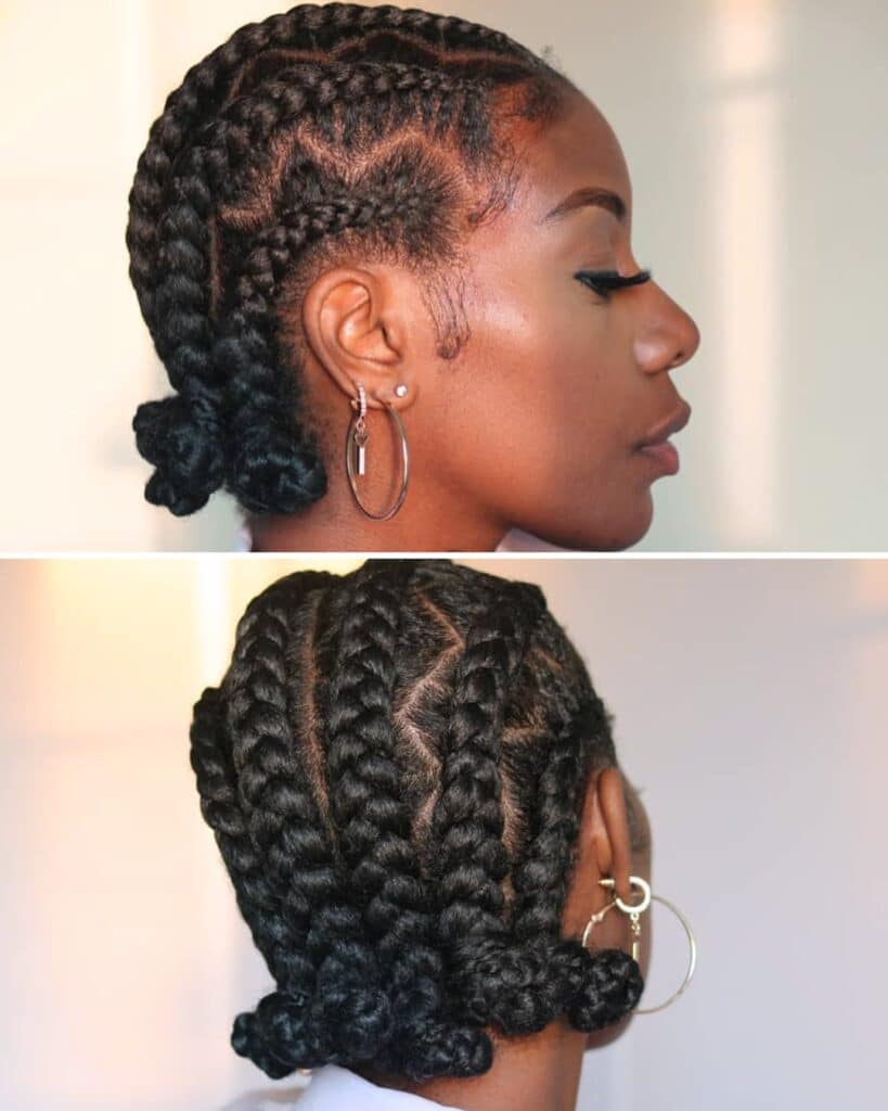 Image of Cornrows with Bantu Knots in the style of Bantu Knots