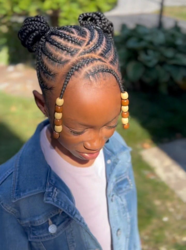Image of Cornrows with Space Buns in the style of Space Buns with Braids