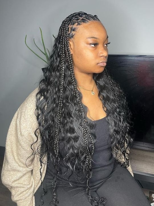 Image of Criss Cross Braids with Weaves in the style of Criss Cross Braids