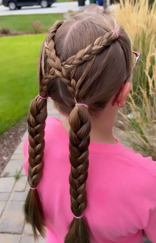Image of Criss Cross Ponytail Braids in the style of Mexican Braids