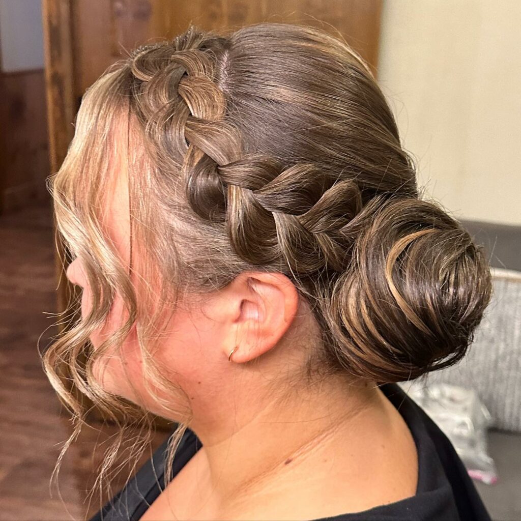 Image of Dutch Braid Into Side Bun inspired by Side Bun Hairstyles