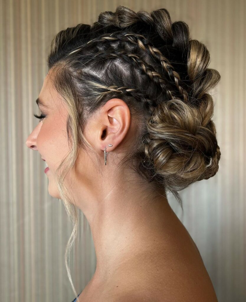 Image of Faux Hawk Braids With Low Bun in the style of faux hawk braids