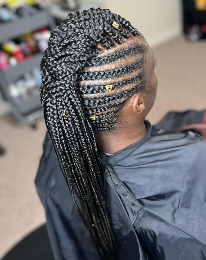 Image of Faux Hawk With Box Braids in the style of faux hawk braids