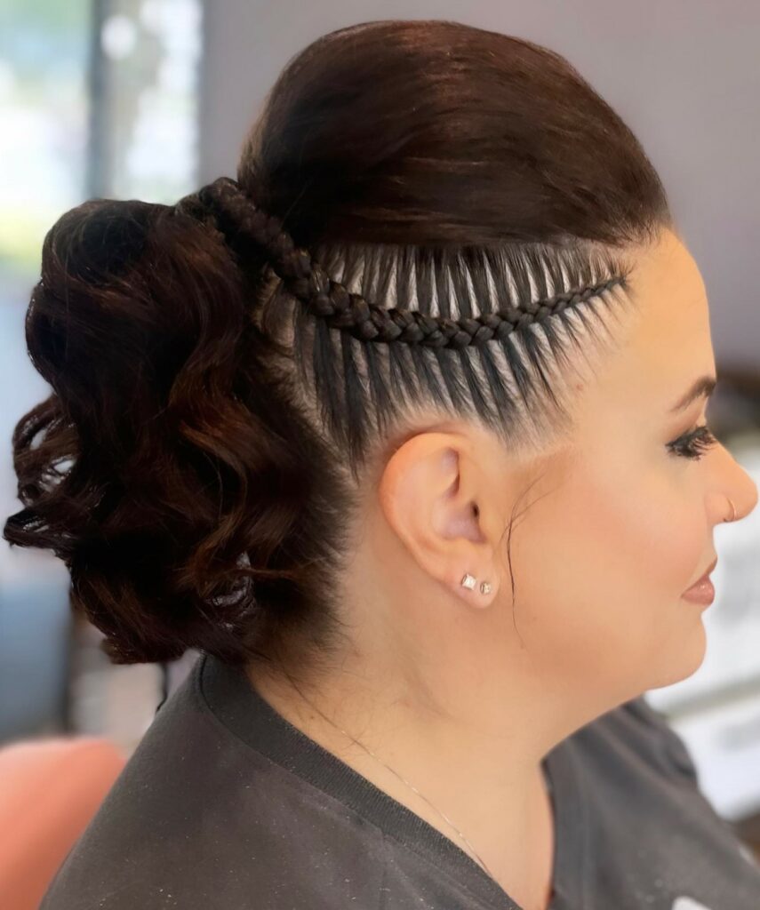 Image of Faux Hawk With Stitch Braids in the style of faux hawk braids