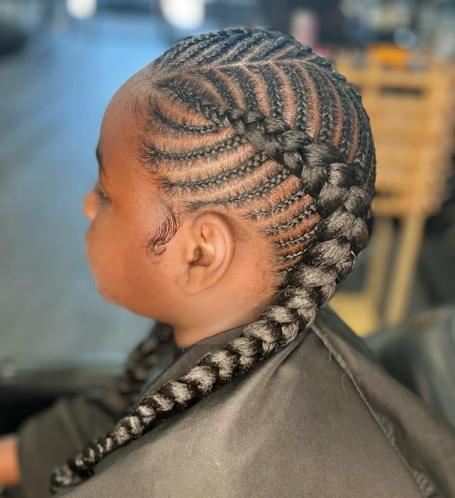 Image of Fishbone Cornrows For Kids in the style of Kids Braids Hairstyles