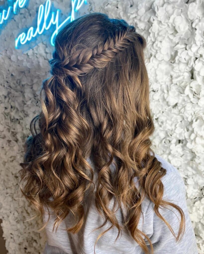 Image of Fishtail Braid With Curls in the style of Braids With Curls